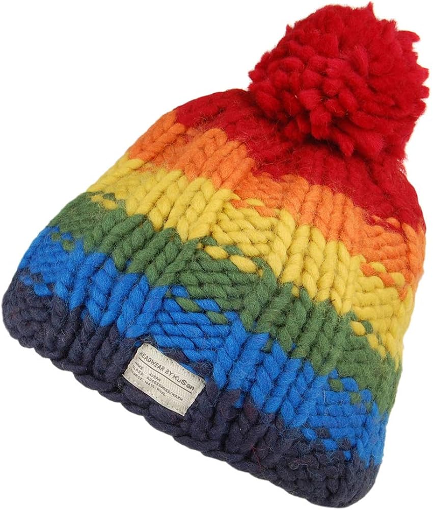 Rainbow bobble hat womens Clearance