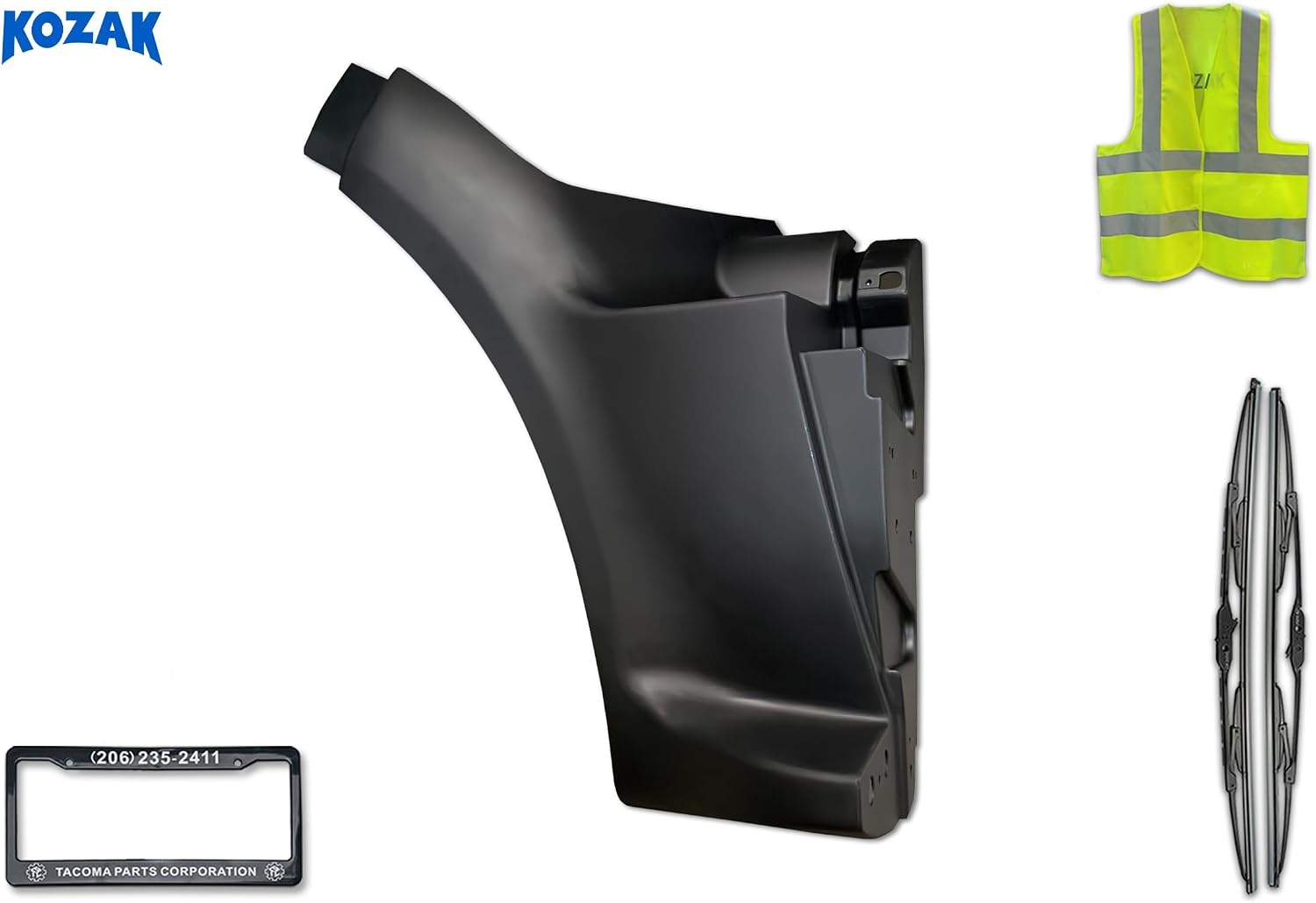 KOZAK Front Fairing (Left Driver Side) Compatible with Peterbilt 587 PLUS Logo, License Plate Frame, 2X 22 Windshield Wipers and Vest