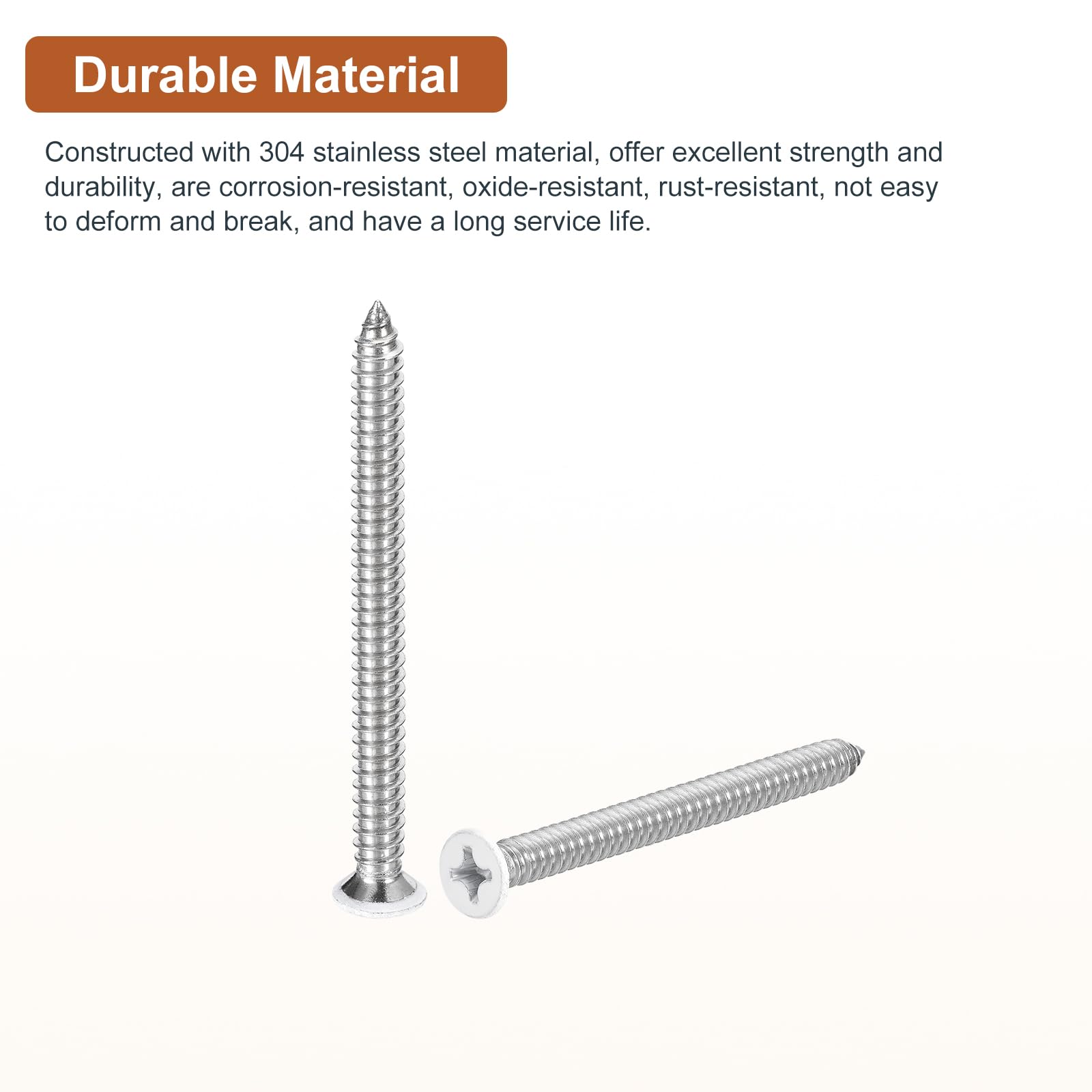 DTGN 50Pcs #14x3" Flat Head Wood Screws, 304 Stainless Steel White Phillips Self Tapping Screws - Image 3
