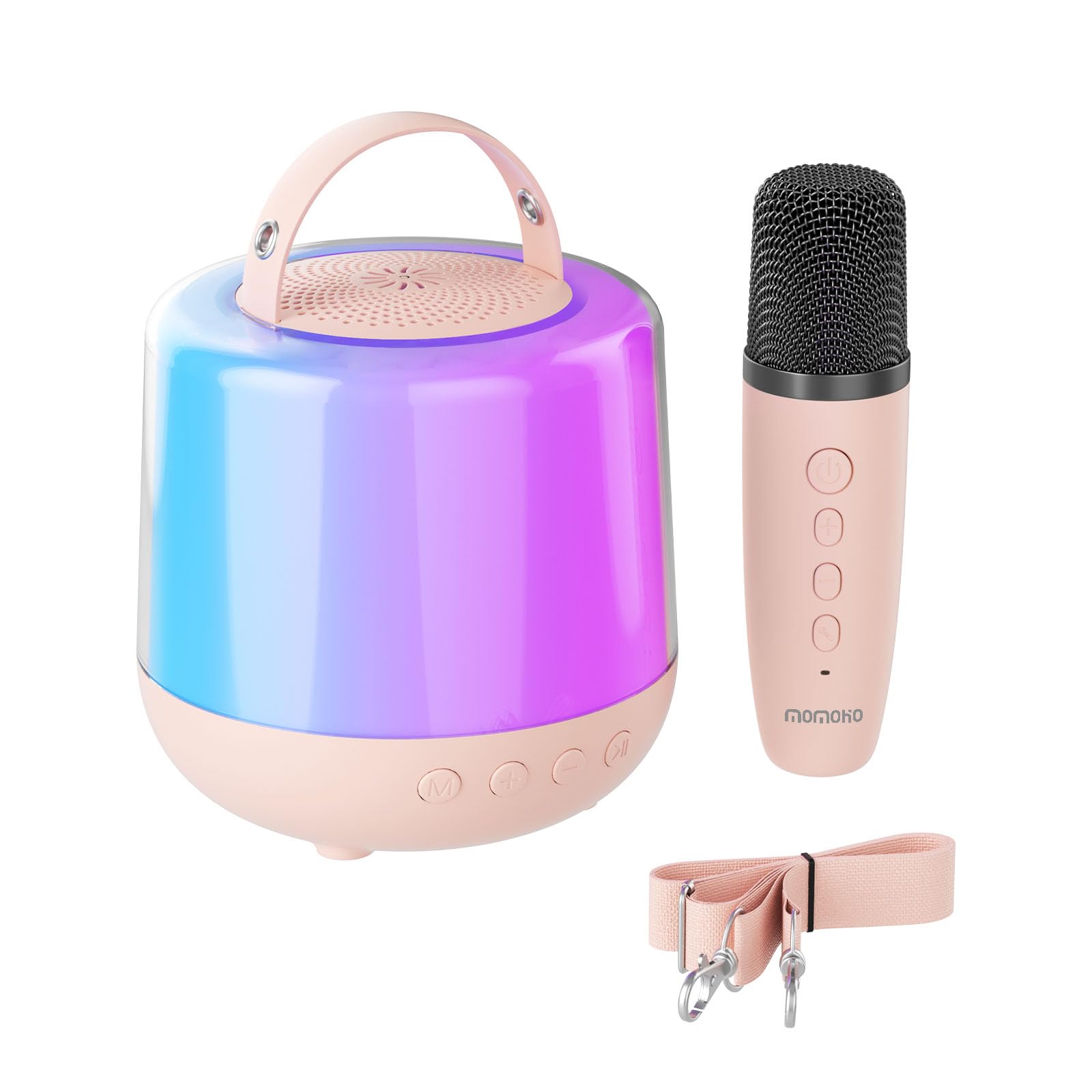 Mini máquina de karaoke para niños y adultos, altavoz Bluetooth portátil con 1 micrófonos inalámbricos y 5 luces para fiestas en casa, regalos de cumpleaños, juguetes para edades y niñas (rosa)
