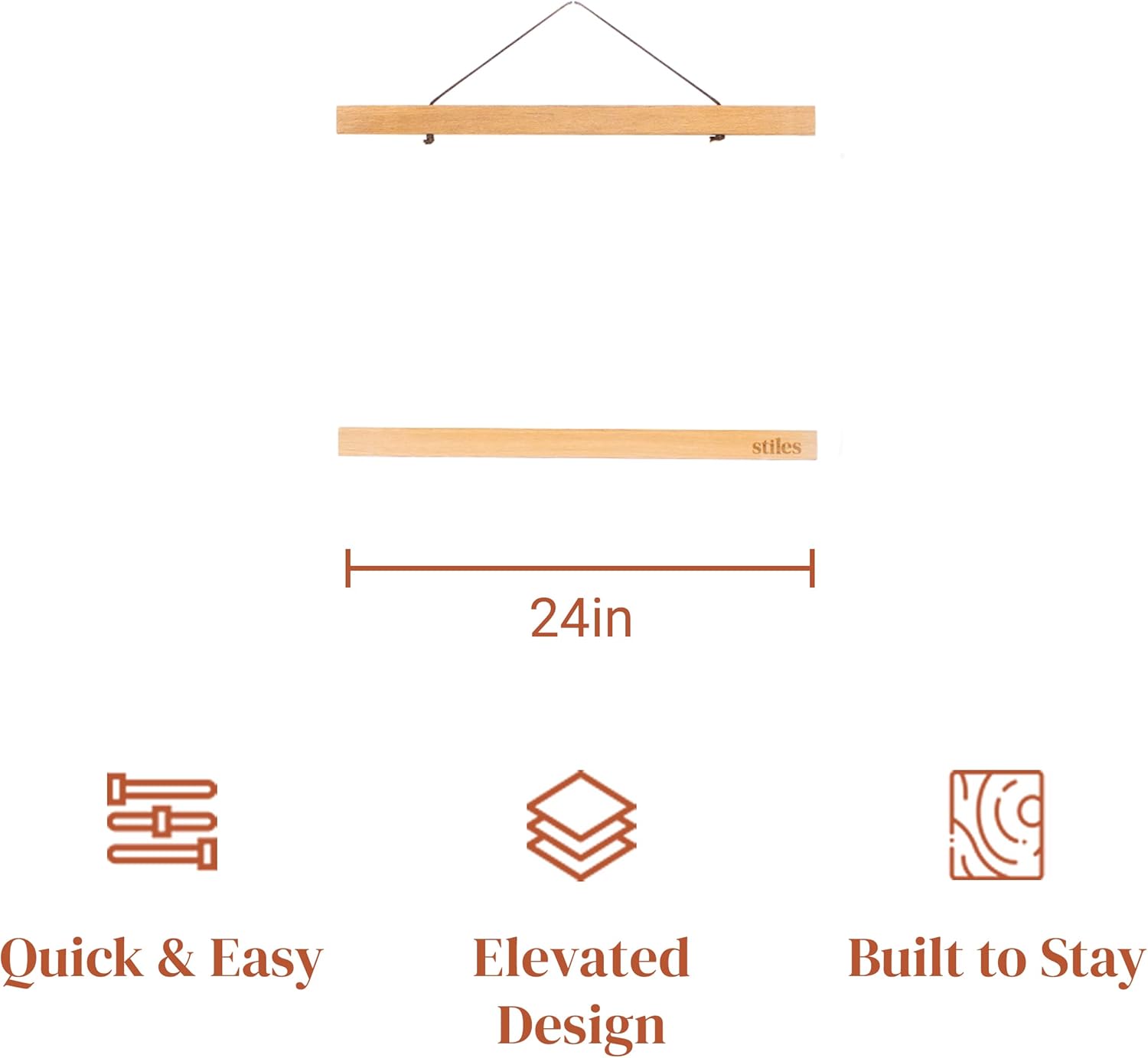 Stiles Group Magnetic Picture Frame, Wooden Poster Hanger with Adjustable String for Artworks and Photos, 24 Inches