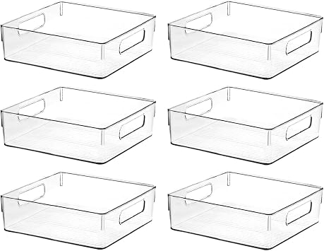 Clear Plastic Storage Bins, Pantry Organizers and Storage or Kitchen Organization and Storage Containers Bins for Organizing, Fridge, Freezer, Bathroom, Pantries, Refrigerator, Cabinet Organizer Bin
