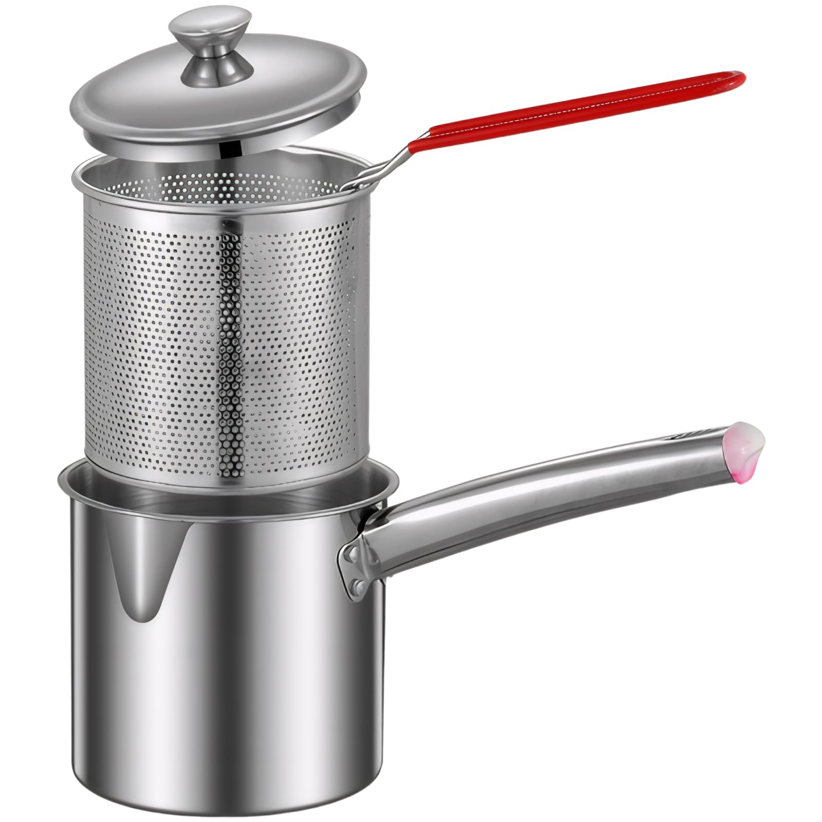 Stainless Steel Deep Fryer with Frying Basket and Lid for Cooking Tool, Camping Cookware and Outdoor Kitchen Use