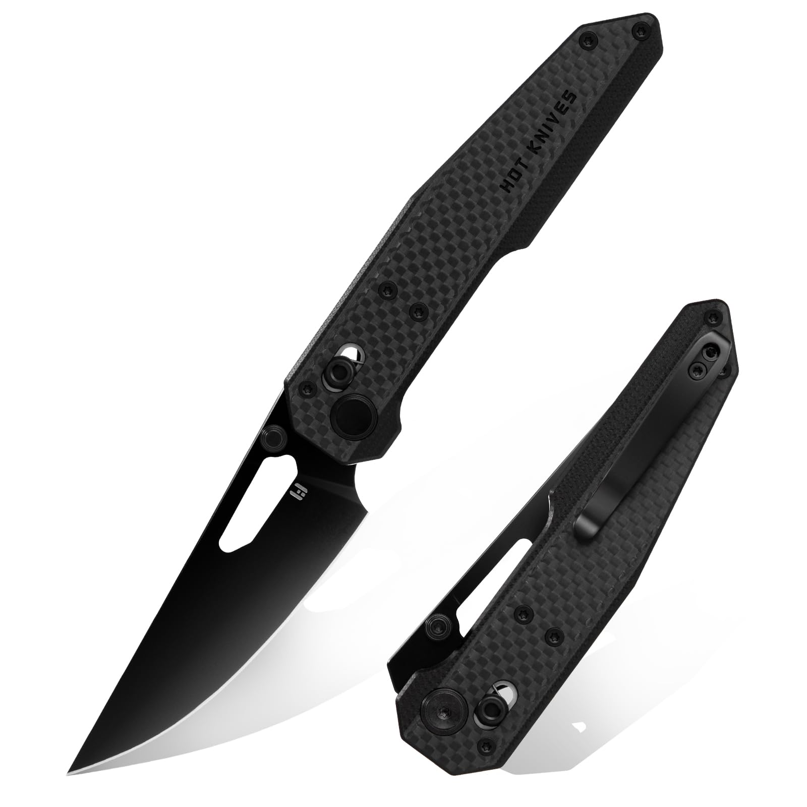 HIGHTRON Pocket Knife EDC Knife- Pocket Folding Knife, Sandvik 14C28N Steel Blade G10&Carbon Fiber Handle Hunting Knife with Deep Carry Pocket Clip for Camping Survival Hiking Outdoor Men Women?Black