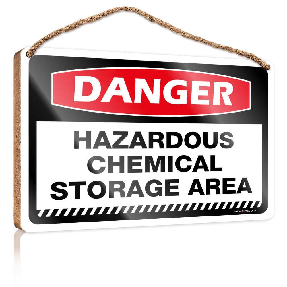 HMQW Hanging Wooden Plaque Danger Hazardous Chemical Storage Area Wooden Sign Spring Porch Sign Front Door Hanging Decor(23X35CM)