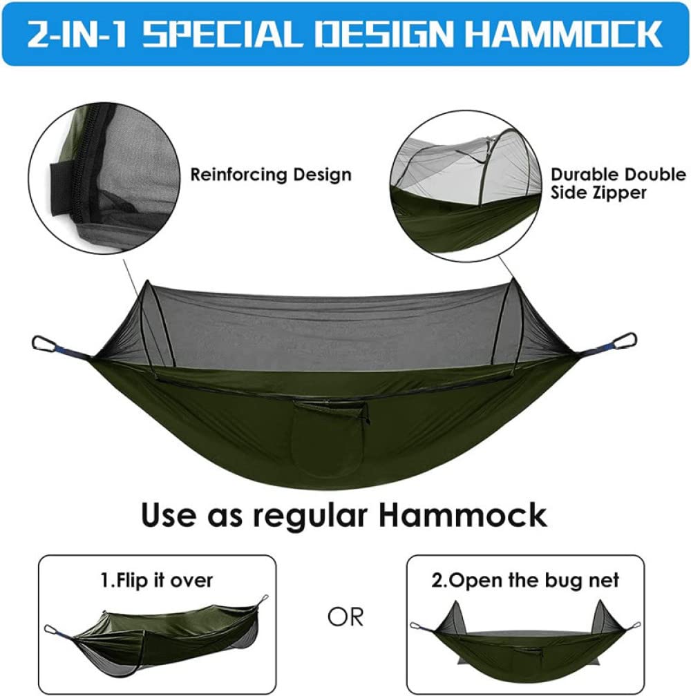 Amache Amaca da Campeggio Pop-up Doppia Oversize Portatile 114x55 Pollici con zanzariera Letto da Viaggio Amaca Altalena in Nylon Amache per Esterno