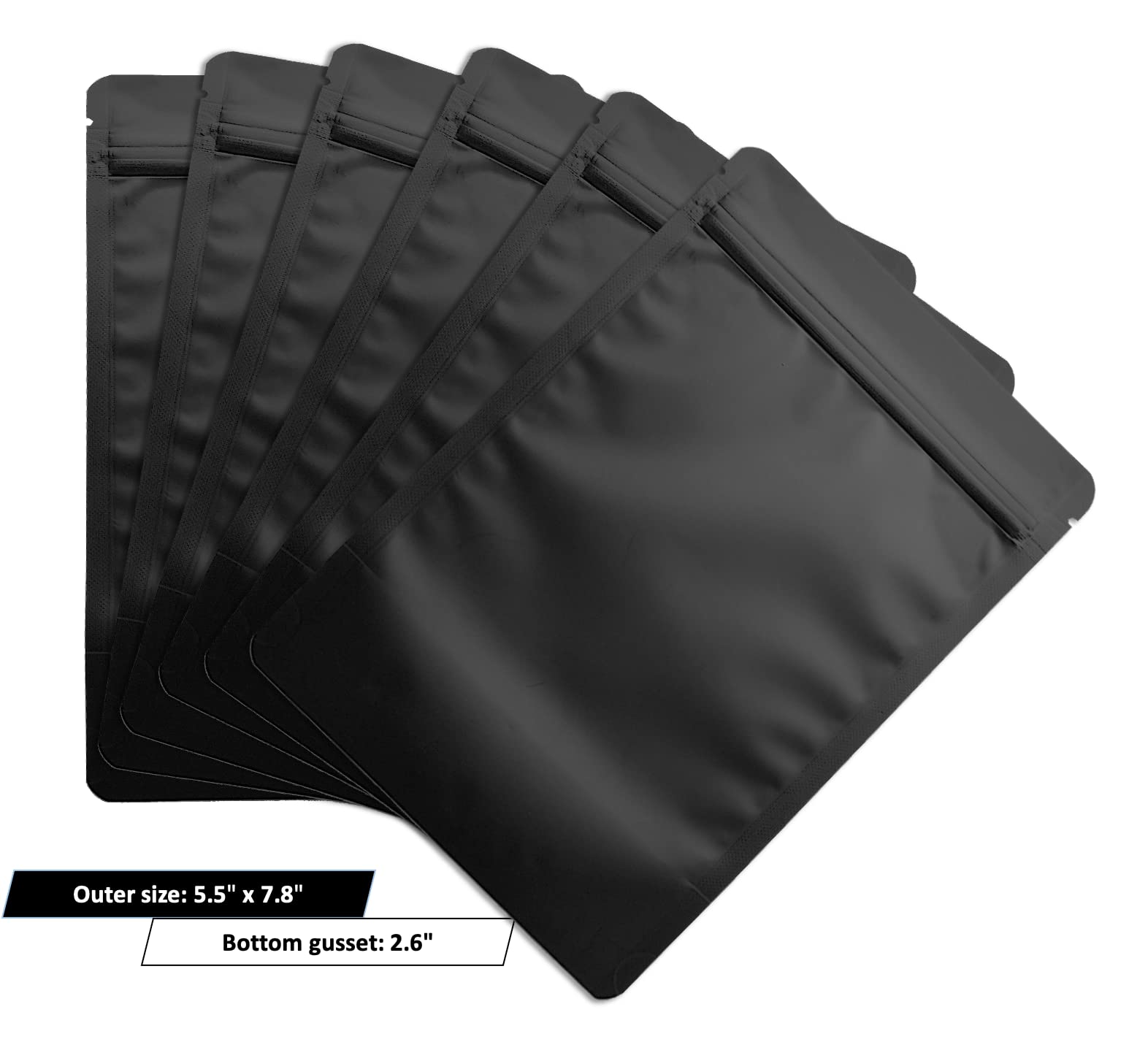 Paquete de 100 bolsas de pie de Mylar negro mate – 5.5 x 7.8 pulgadas, bolsa resellable a prueba de olores, bolsas sellables con cremallera para almacenamiento de alimentos 7