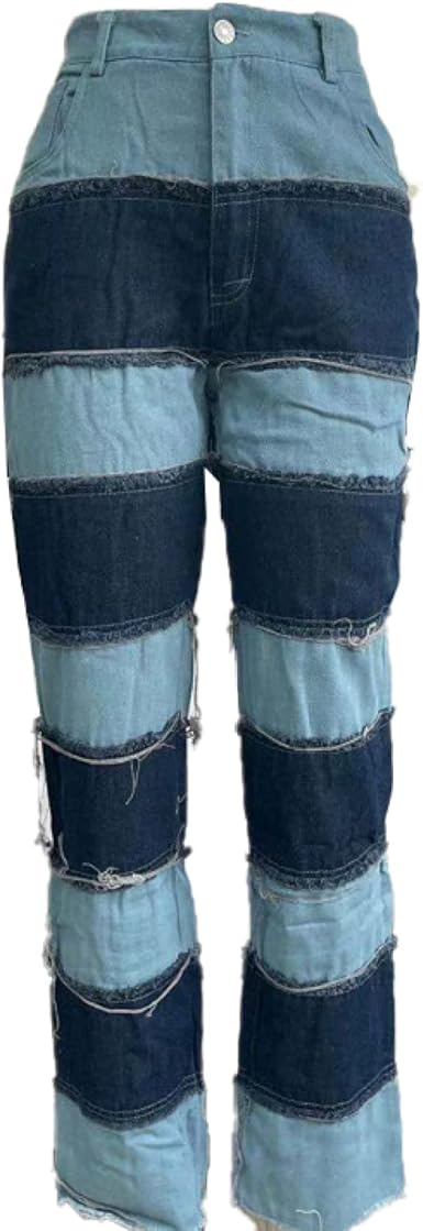 Amazon.com: Pantalones de mezclilla desgastados para mujer, estilo vintage,  estilo casual, sueltos, cintura alta, rectos, pierna ancha : Ropa, Zapatos  y Joyería