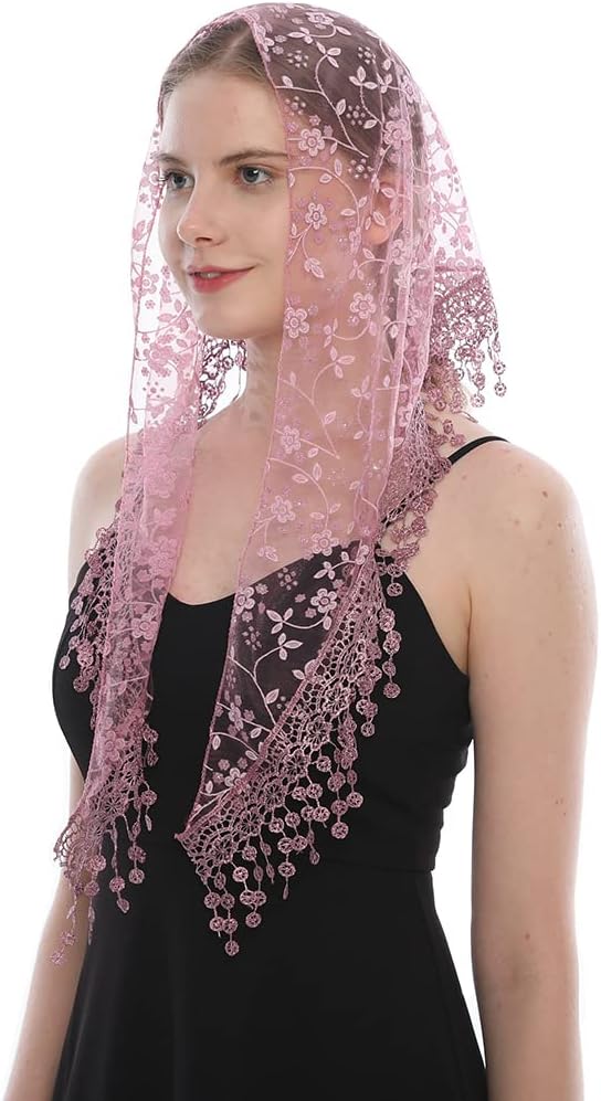 LMVERNA Triangle Lace Mantilla Veil Tulle Scarf Covering Church Veil for Mass Wedding Bridesmaids