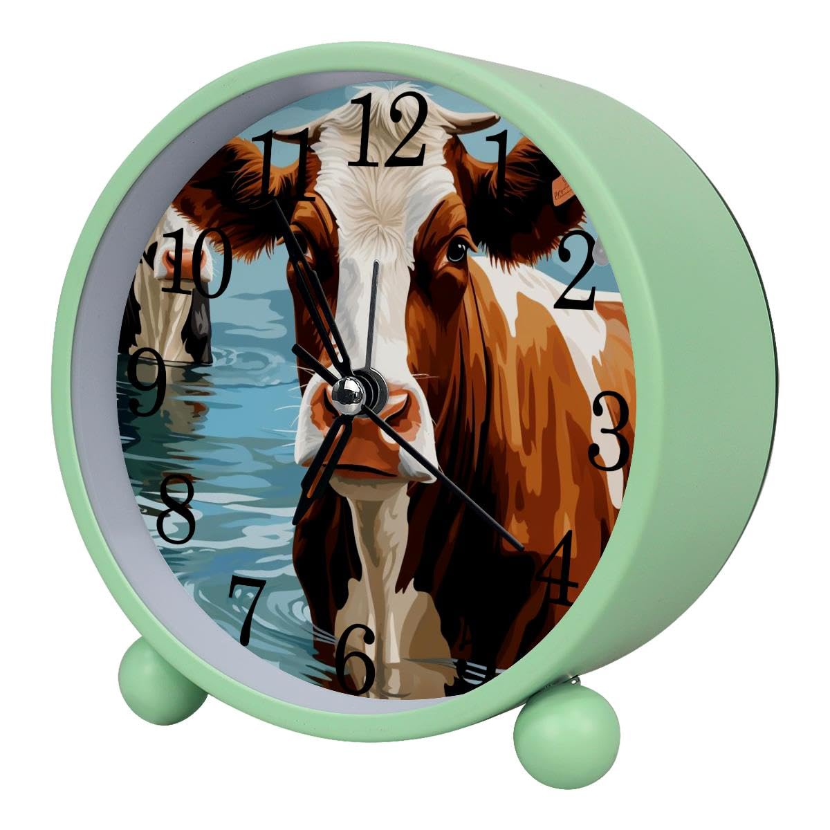 Luoweisi Alarm Clock Cute Cow, Silent Non-Ticking with Night Light