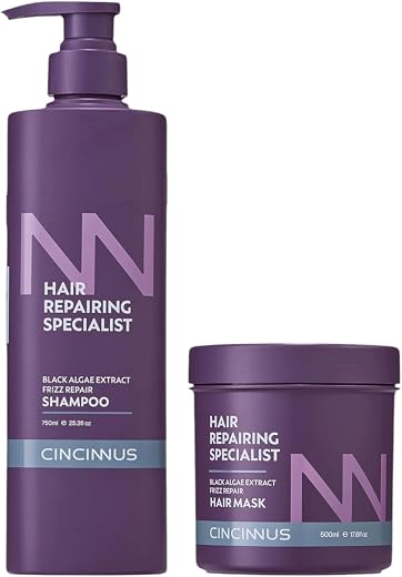 Cincinnus Frizz Repair Shampoo &amp; Hair Mask Combo | Black Algae Extract | Anti-Frizz, Smooth &amp; Deep Nourishing Hair Care fo...