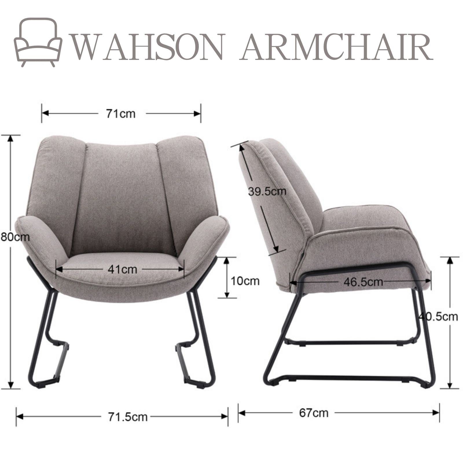 Wahson Poltrona Imbottita con Gambe in Metallo Sedia da Salotto Moderno con Braccioli Poltroncina in Tessuto di Lino per Camera da Letto/Soggiorno,Grigio