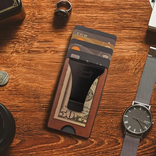 Rowdy Parrot ElasTech™ Tactical Wallets for Men - RFID Blocking - CNC Machined - Top Grain Leather and Aerospace Grade Aluminum - Slim Minimalist Money Clip Wallet - Gift Box Included - USA Owned2