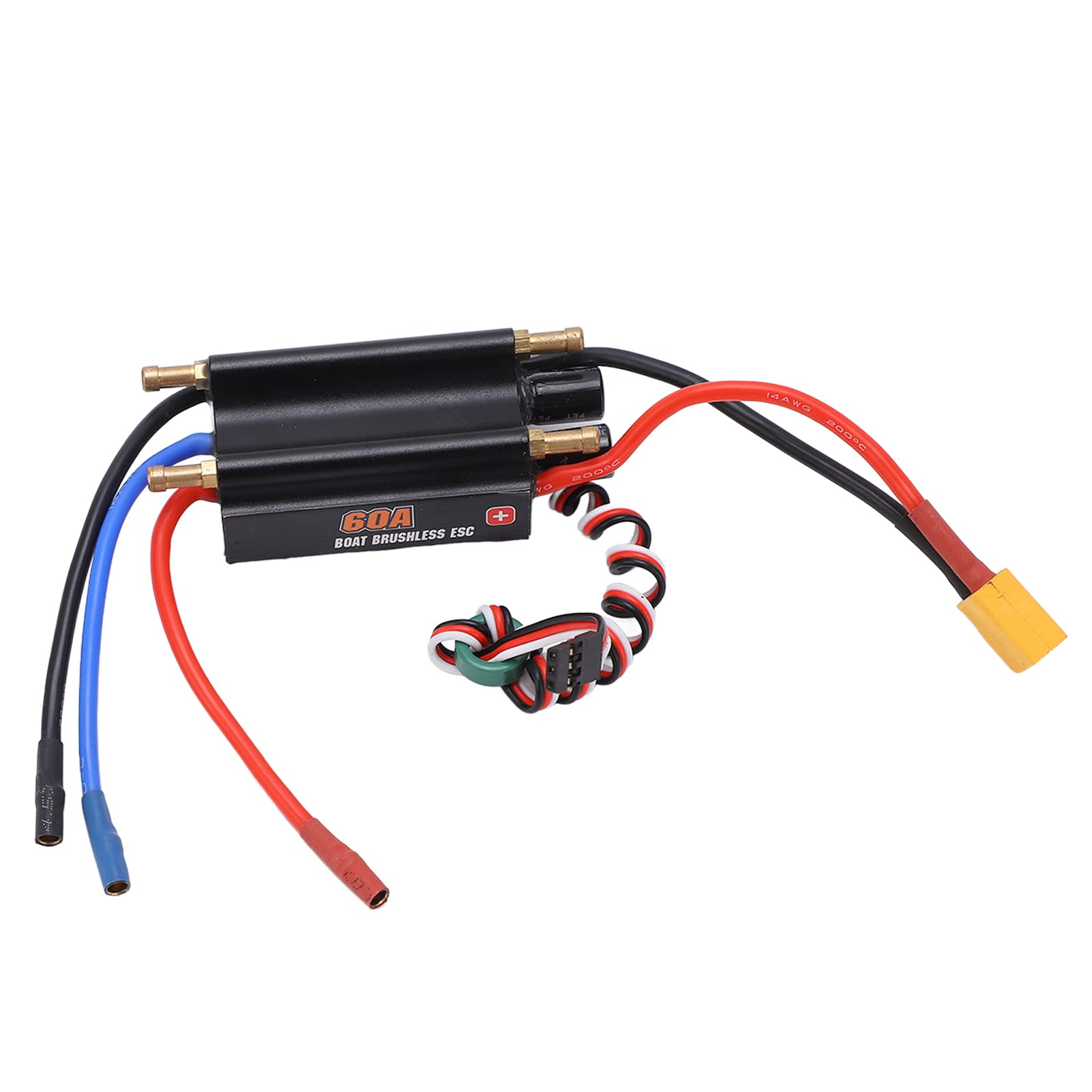 Uxsiya Controlador de Velocidad Electrónico 2‑6S, Enfriamiento Rápido Drenaje de Doble Canal a Prueba de Agua 60a sin Escobillas ESC Menor Consumo de Energía para Modelo de Barco