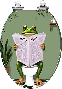 Elongated Toilet Seat Funny Funky Frog Bath Eclectic Animal Maximalist Green Frog Slow Close Soft Close Strong Stainless Steel Hinges Resin Toilet Seat Replacement Bathroom Accessories