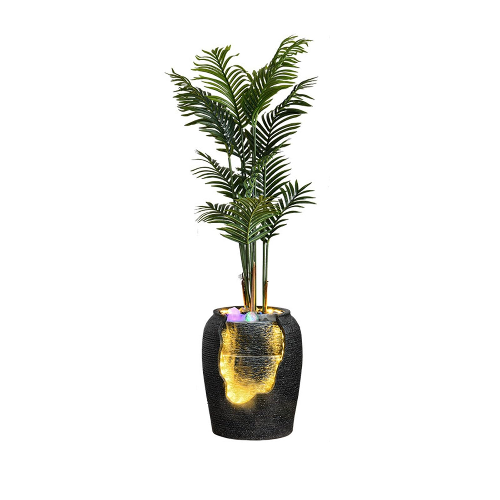 Fuente de Agua Fuente de Agua Moderna con Plantas simuladas, humidificador de Agua de Piso a Techo for Sala de Estar, Entrada, Sala de Estar, balcón Fuente de Jardín(Negro)