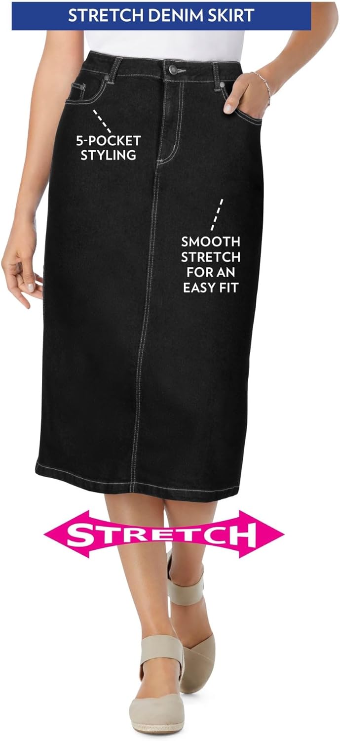 Woman Within Plus Size Stretch Denim Five-Pocket Jeans Skirt