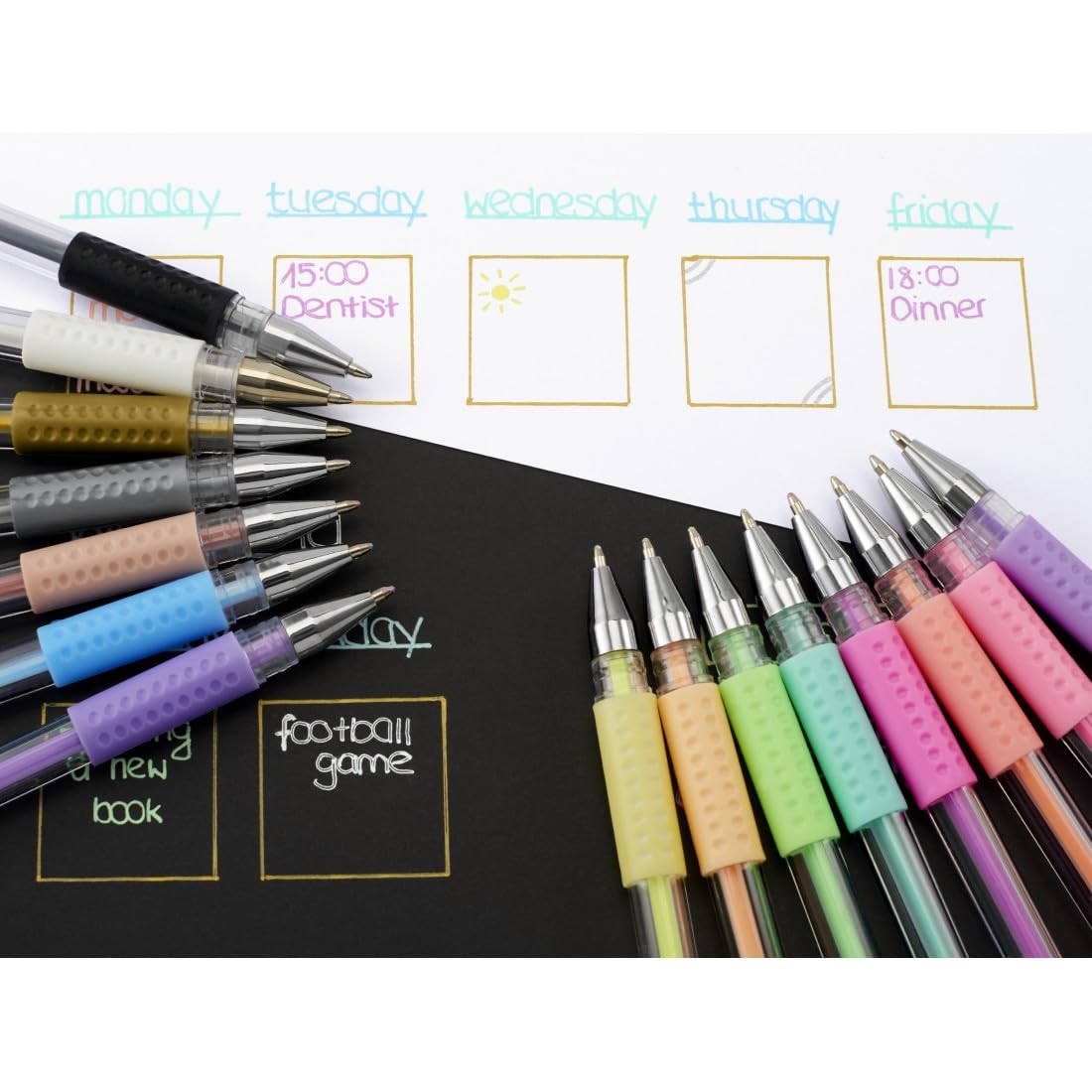 Hama Gel Pens, Set of 15 (Gel Pen Set, Pastel/Classic, Black/White/Blue/etc., for Children/Adults, Drawing, Painting - Image 4
