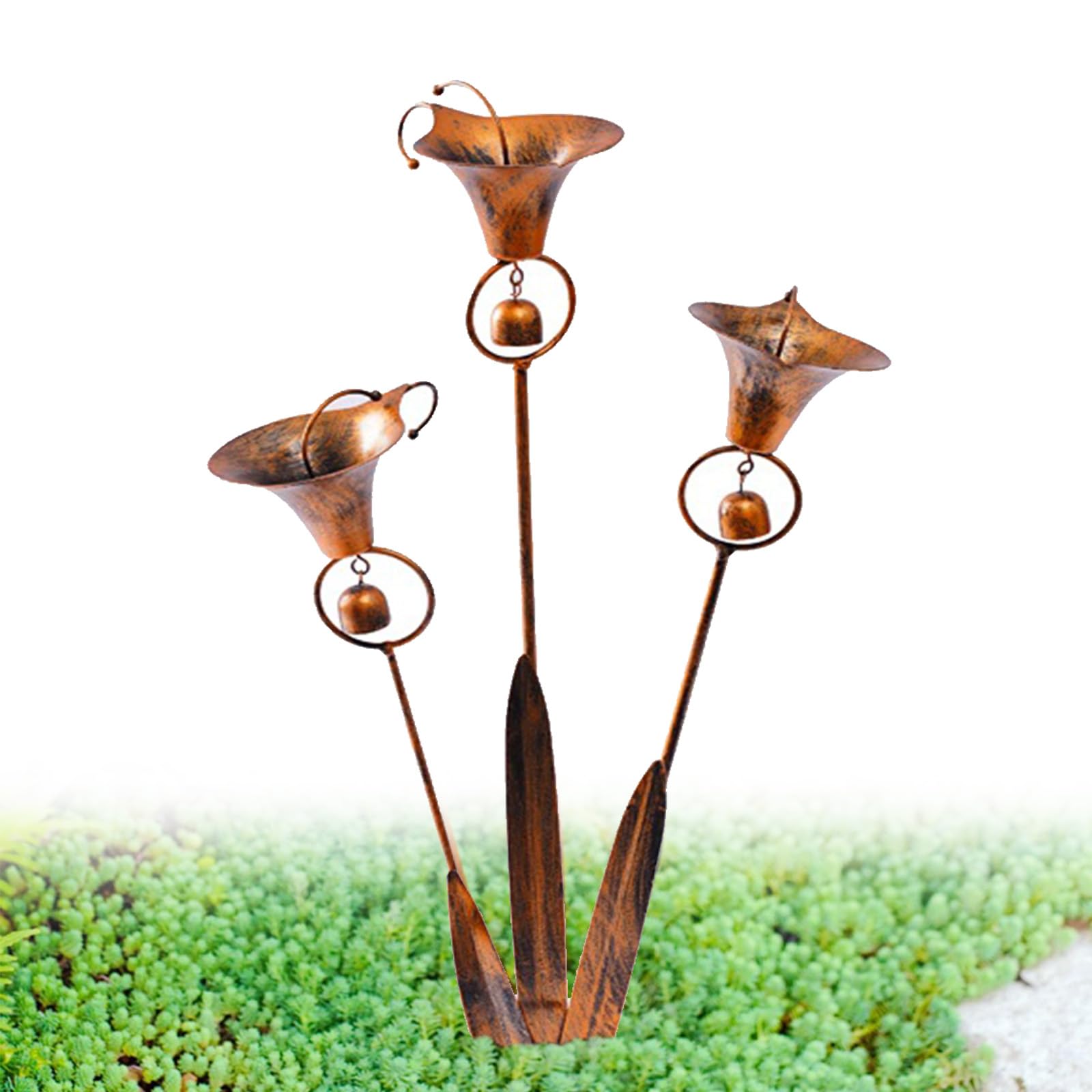 WMFASBAG Three-Petaled Calla Lily Garden Trellis Decoration with Bells Rustic Wind Chime Ornament Handmade Outdoor Wind Bell Stake Ornament for Patio Backyard Accents Garden Pathways