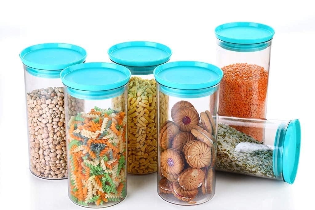 VIPREKHO Airtight Container Jar Round Shape For Kitchen Collection Perfect for Organizing Pantry Staples, Spices, and Snacks in Freshness and Essential Kitchen Organizer (6 Pcs) (Round)