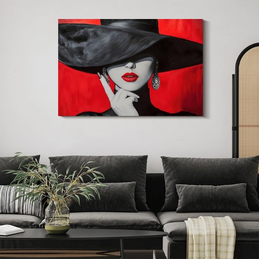Art mural chic et glamour rouge et noir, impression sur toile haut de gamme