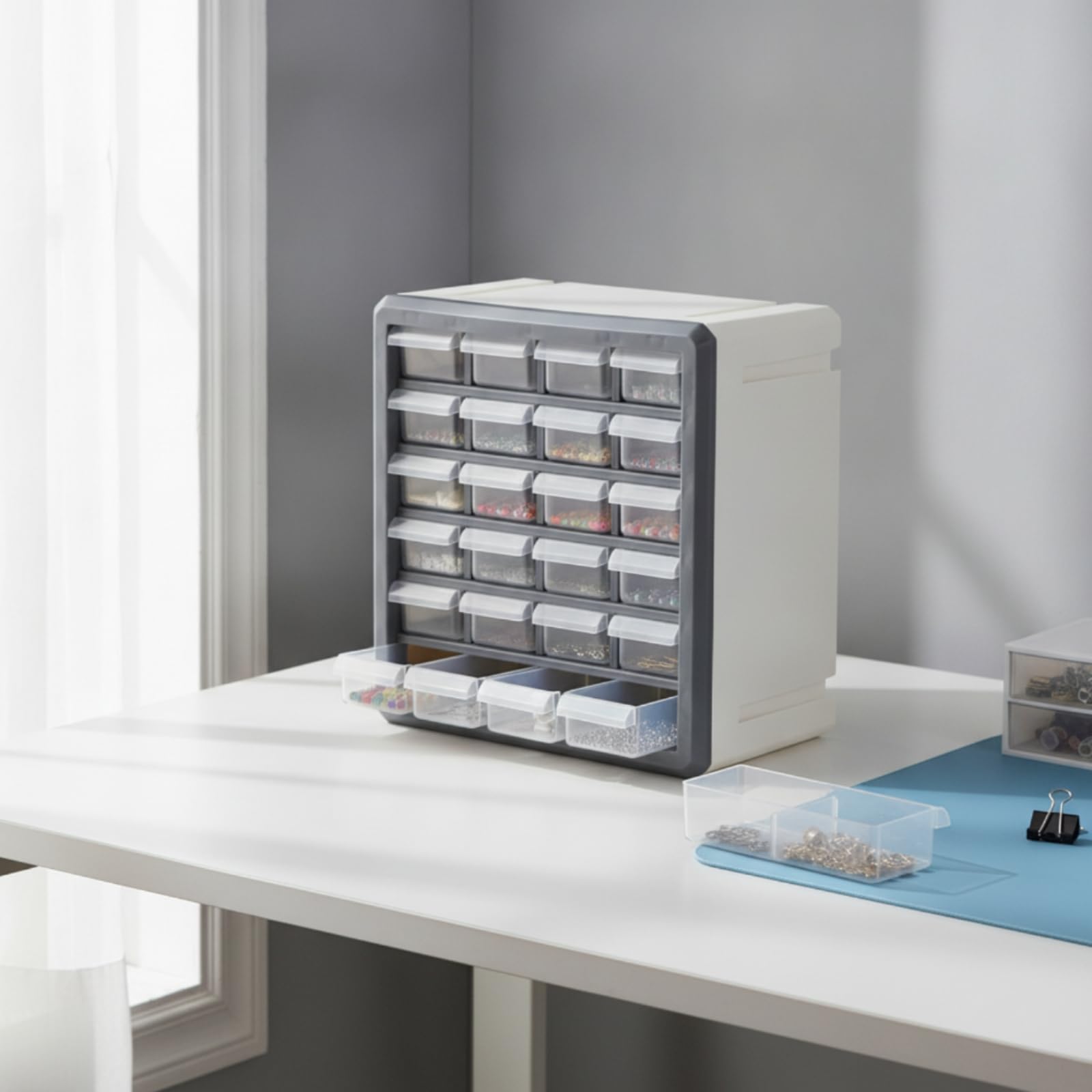 Cassettiera di Plastica Multiscomparto Armadietto con Cassetti Salvaspazio Contenitore Domestico, Blu, Organizzatore Da Scrivania Con Cassetti, 48 Scomparti
