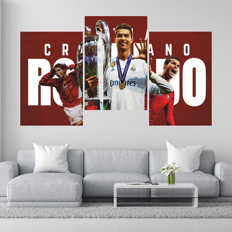 Image of POSTERONN Ronaldo Inspired Abstract Split Poster 36x18 Inch Matte Paper 300GSM Rolled Multicolor Football Wall Art Decor for Bedroom Living Room Office Gym Modern Sports Theme Decoration