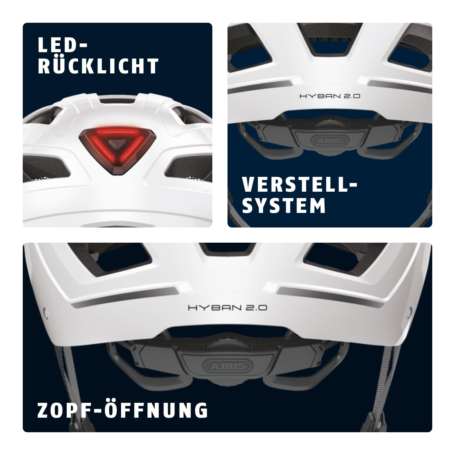 ABUS Stadthelm Hyban 2.0 - Fahrradhelm mit Rücklicht, ABS-Hartschale, guter Passform - für Damen und Herren