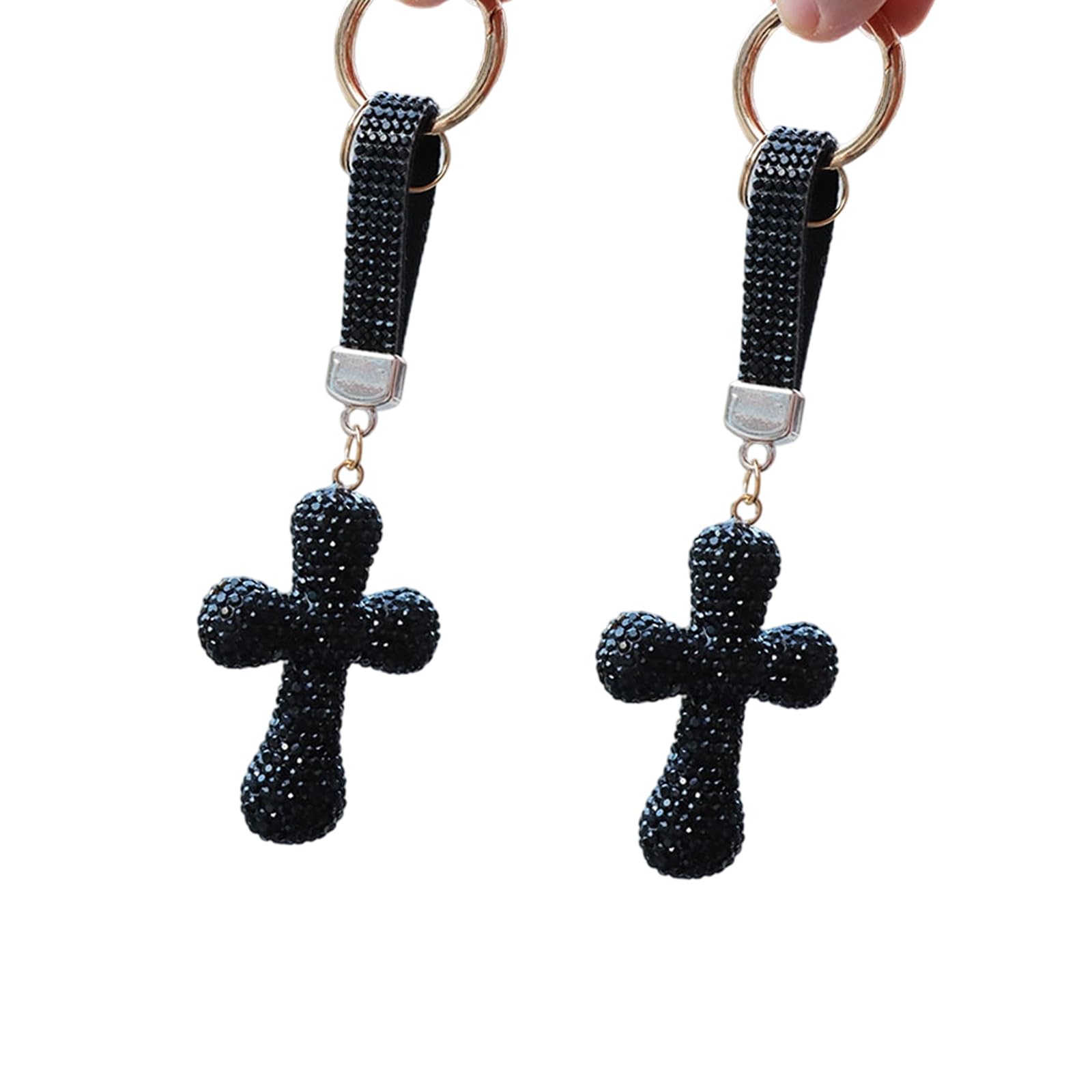 Buxuaaaa Holy Crystal Crosses Pendant Keyring, Women Girl Charm Bag Accessory Religious Blessed & Holy Crosses Keychain Keyring Crystal Rhinestones Car Bag Purse Charm Pendant