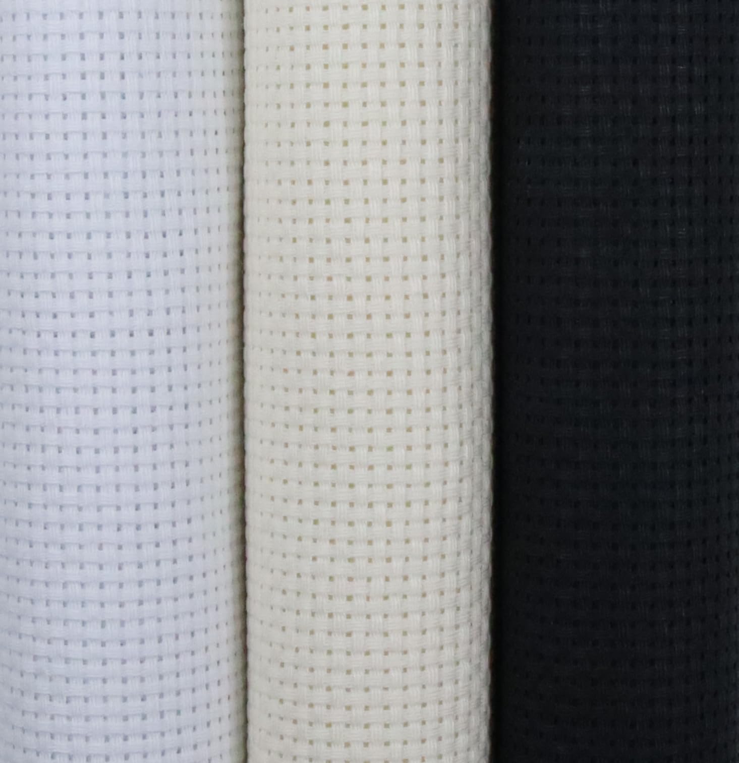 KCS 3 pc of 15" x 18"(38cmx45cm) 11 Count Cross Stitch Cotton Aida Cloth Needlework Rolled Fabric Box,11CT,White+Antique White+Black