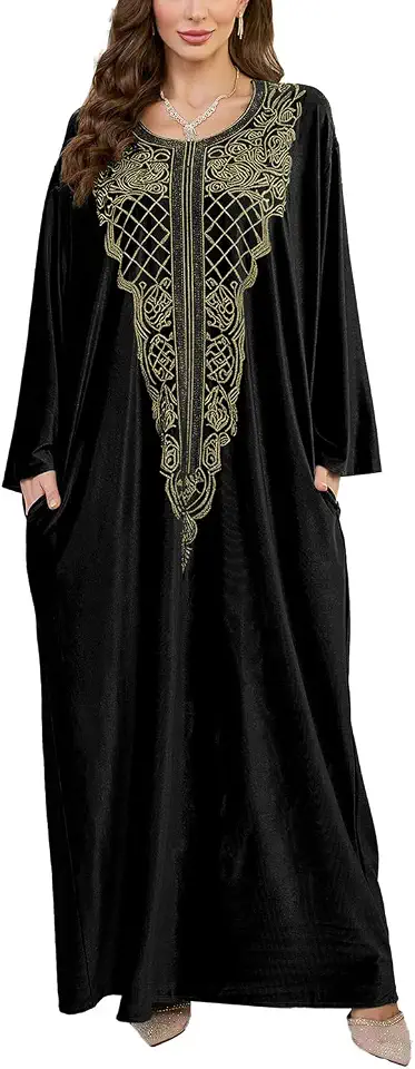 Women's Embroidered Kaftan Loungewear Boho Homewear Oversized Kimono Maxi Beach Dress Cover Ups Robes