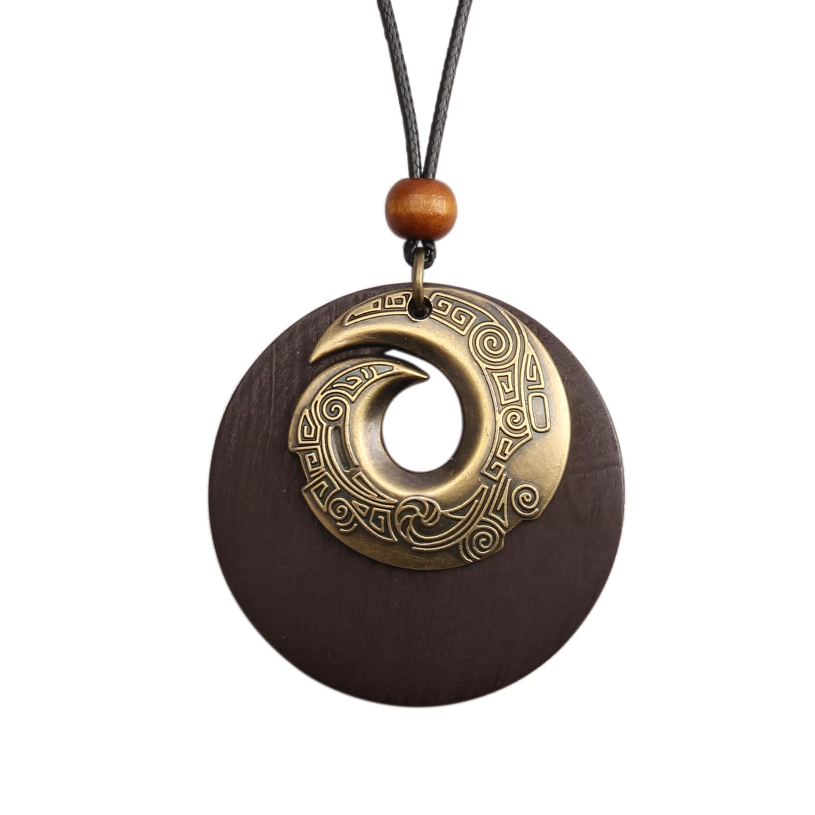 Bjesinmo Leather Necklace for Women Long Boho Pendant Hippie Choker Necklace Bohemian Layered Leather Rope Wooden Jewelry Gifts