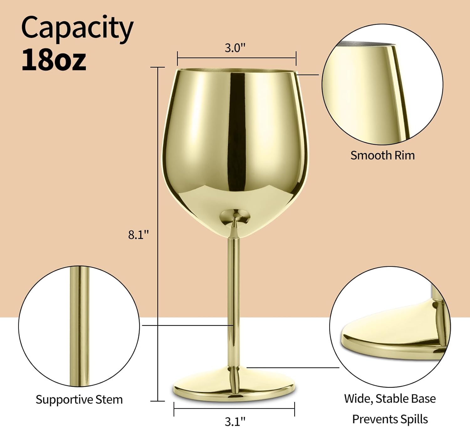 Stainless Steel Wine Glasses Set of 2 — Unbreakable, Stemmed Metal Wine Glass for Outdoor Events and Trips. Elegant and Fancy — Perfect for Holidays, Birthdays, and Anniversaries(Gold) - Image 4