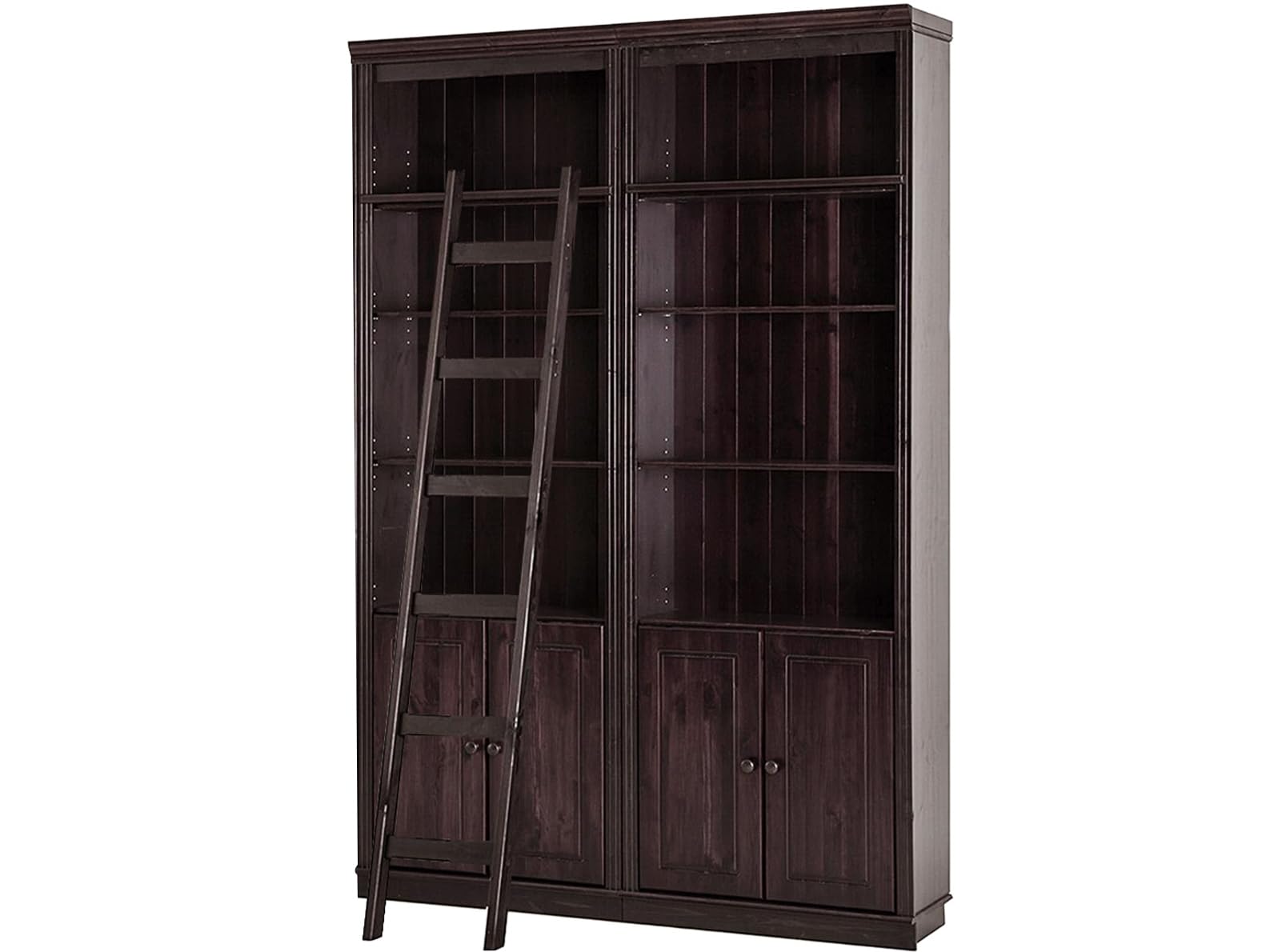 Anita Wall Unit G with 2 bookcases, 4 wooden doors and 1 ladder in havana lacquer, 148x34x223 cm