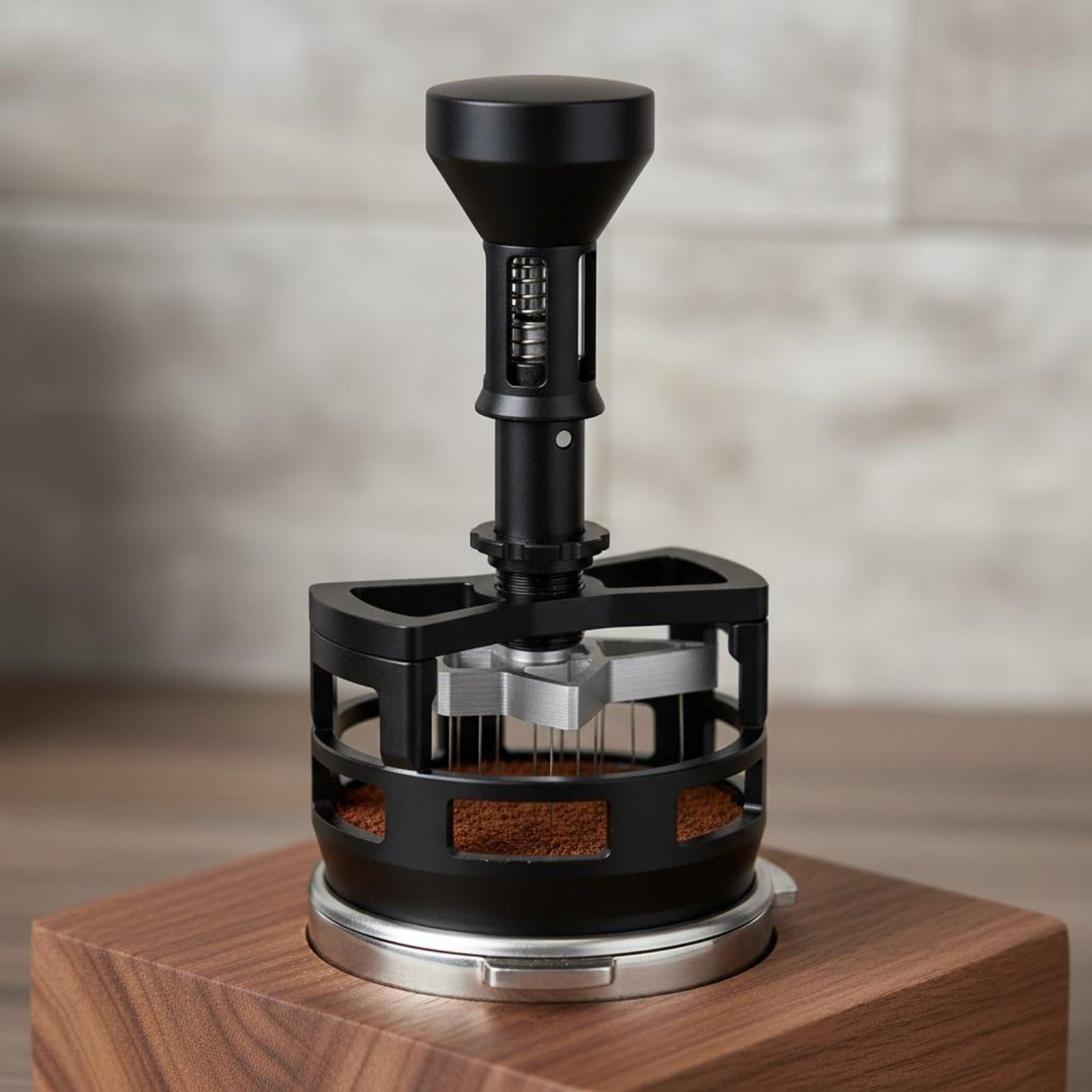 Coffee Distributor Dosatore Espresso Strumento Regolabile con Struttura in Alluminio Base Antiscivolo Adatto per Caffetteria, Nero, 51mm