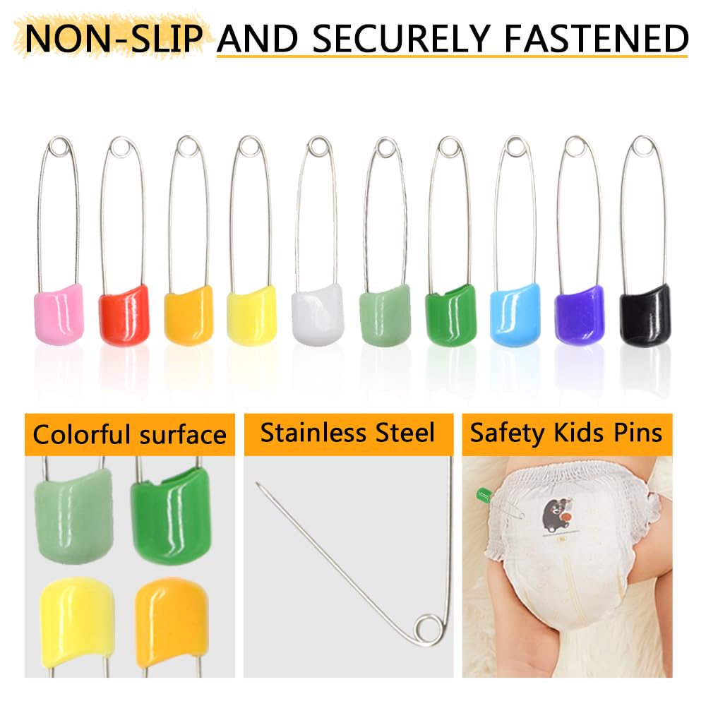 Ruidee 50 PCS 54mm Stainless Steel & Plastic Child Safety Pins with Locking Closure for Sewing Children's Clothing & Diaper Fastening (ET-BZ/Colour) - Image 3
