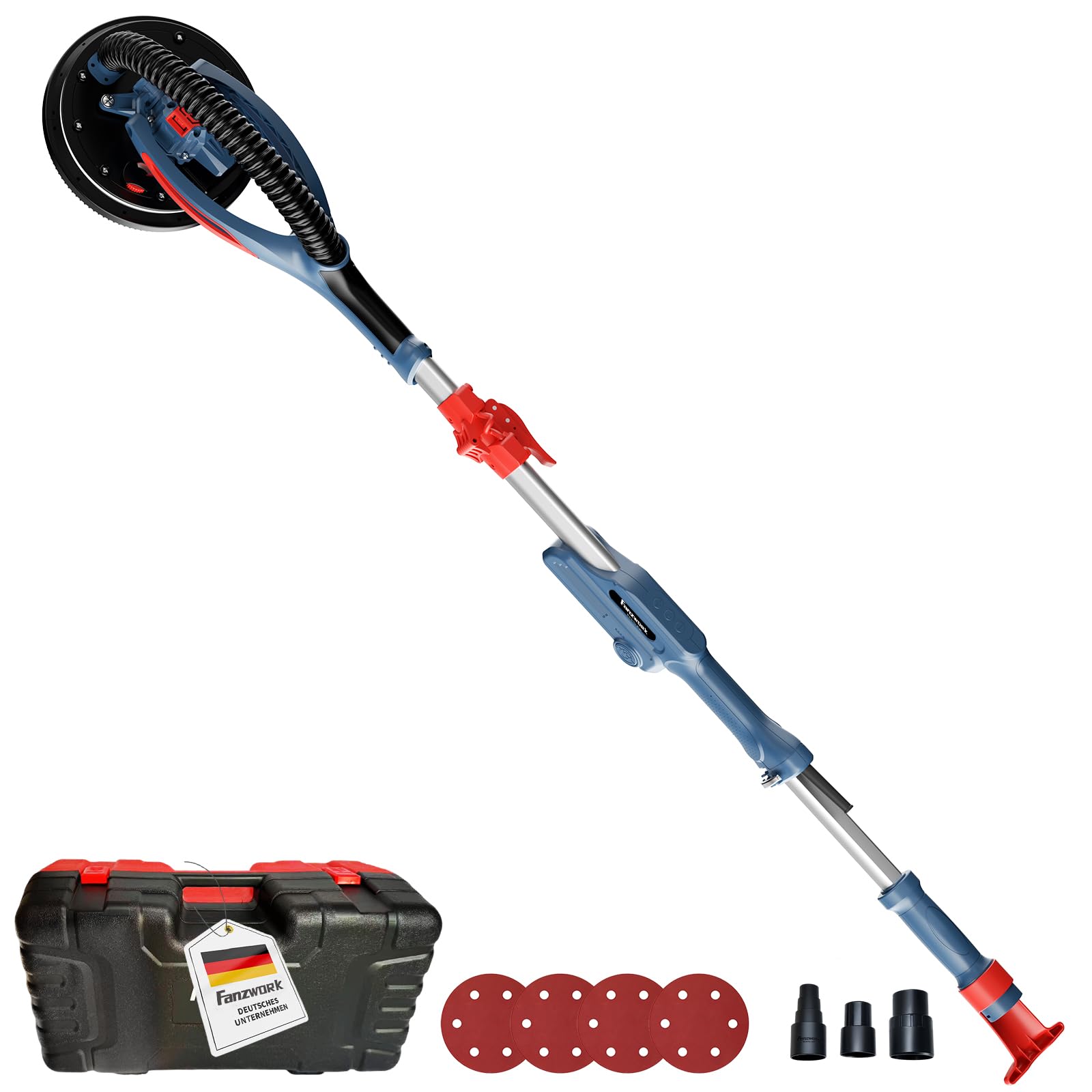 FANZWORK - Smerigliatrice per muro a secco con motore senza spazzole EC, ultra leggera, 900 W, giraffa abrasiva, 2300 giri/min(max), con sistema di aspirazione, illuminazione a LED, incl. dischi