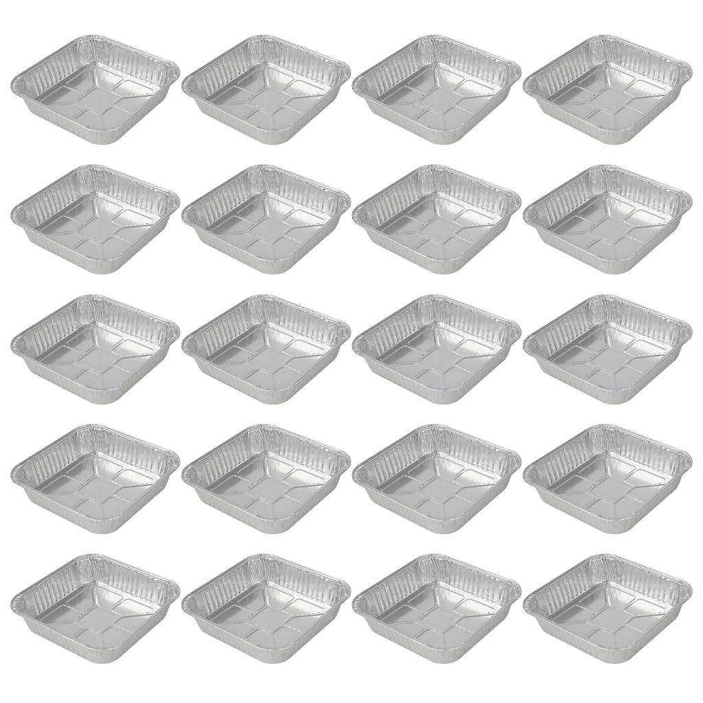 GMBYLBY 20 Pieces Square Aluminum Foil Containers For Cooking And BBQ Stackable Oven Baking Tray Air Fryers