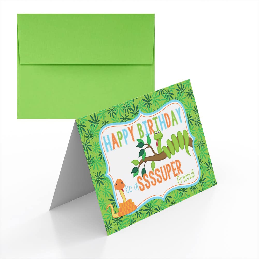 SssSSssUPER Friend Snake Themed Birthday Pun Themed Single (1) All Occasion Blank Birthday Card To Send To Friends & Family, 4"x 6" (when folded) Fill