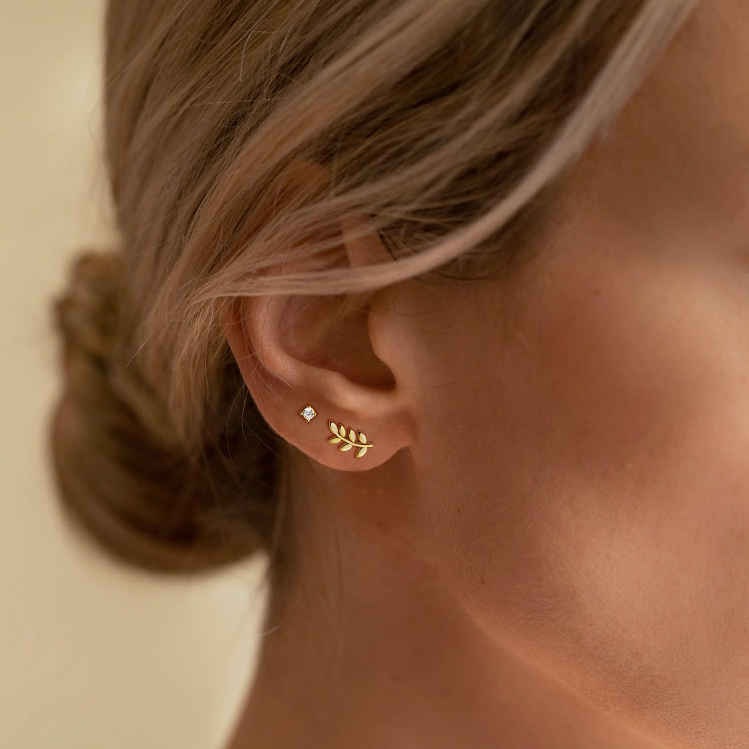 3 Pairs 14k CZ Gold Huggie Hoop Cartilage Earrings Set: Dainty CZ Stud Trendy Dangle Pearl Hoop Earrings Hypoallergenic Leaf Piercing Climber Huggie Earring for Women Gold Jewelry for Everyday - Image 2