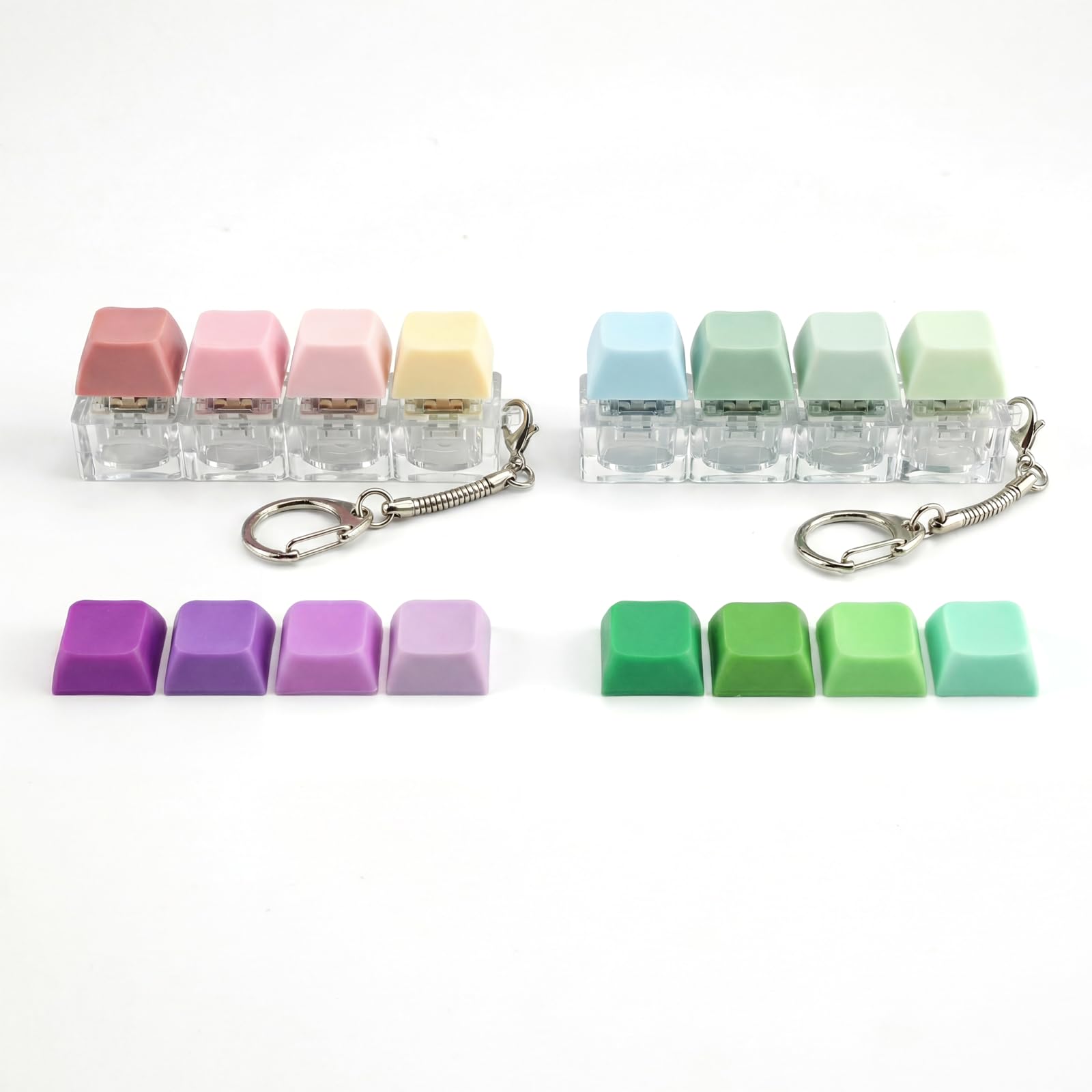 Keyboard Fidget Toys, 2 PcsFidget Keyboard Clicker Fidget Toy, 4 Keys Decompressions ToysKeyboard Keychain with 8 Pcs Key Board Caps, for Finger Stress Relief and Focus Enhancer
