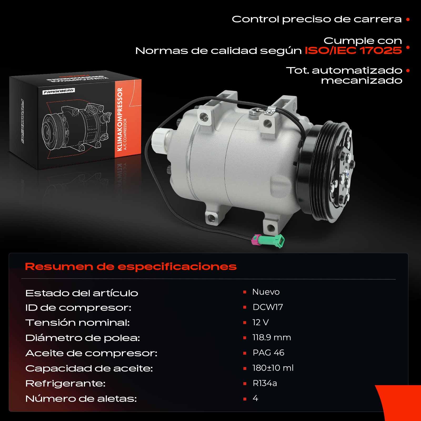 Frankberg Compresor de aire acondicionado 1-Polos Compatible con A4 8D2 1.6L-1.9L 1994-2000 A6 4B2 1.8L 1.9L 1997-2005 Passa.t 3B2 1.6L-1.9L 1996-2000 Replace# 8D0260805