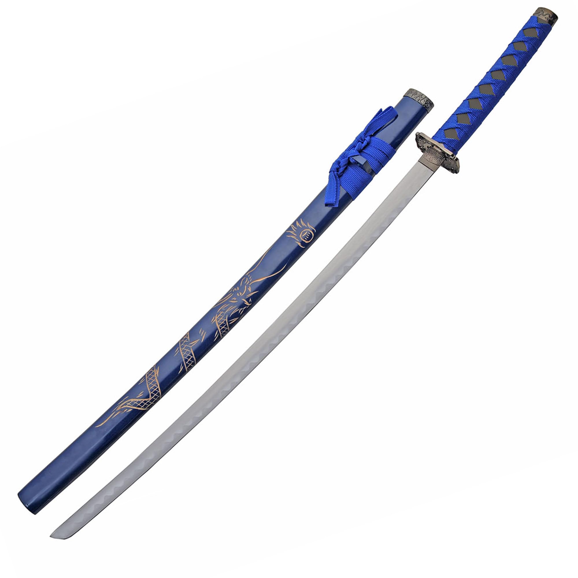 12寸中炭素鋼焼藍武士刀【藍銀草】古兵器 武具 刀装具 日本刀 模造刀 居合刀 12寸中炭素鋼焼藍武士刀【藍銀草】古兵器 武具 刀