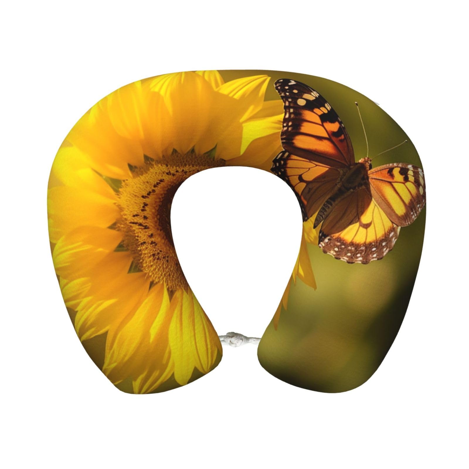 peiyeety Sunflower Butterfly Sunny Travel Pillow Memory Foam - Comfortable U Shape Neck Pillows for Sleeping, Neck and Head Support Portable Airplane Pillow Adjustable Flight Pillow, Washable Cover
