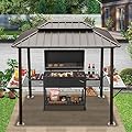 Domi 8’ x 6’ Grill Gazebo, Outdoor Aluminum BBQ Gazebo with 2 Side Shelves, Hardtop Double Roof Permanent Sun Shade with Ceiling Hooks for Patio Deck Yard Garden (Brown)
