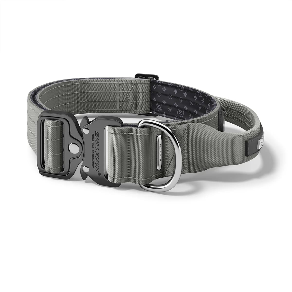 Bullyion ® Original Equipment Heavy Duty Tactical Dog Collar with Handle – Adjustable Military Style Collar for Large Dogs, Padded Training Collar with Metal Buckle - 5CM Sheffield Steel - Large