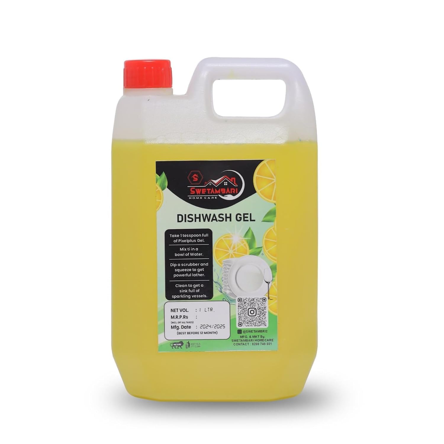 SWETAMBARI Dishwash Liquid, for Sparkling Clean Dishes, Lemon Dishwash Liquid Lemon, Leaves No Residue, Grease Cleaner Tough on Grease & Mild on Hands For All Utensils 1 Ltr (Pack of 1)