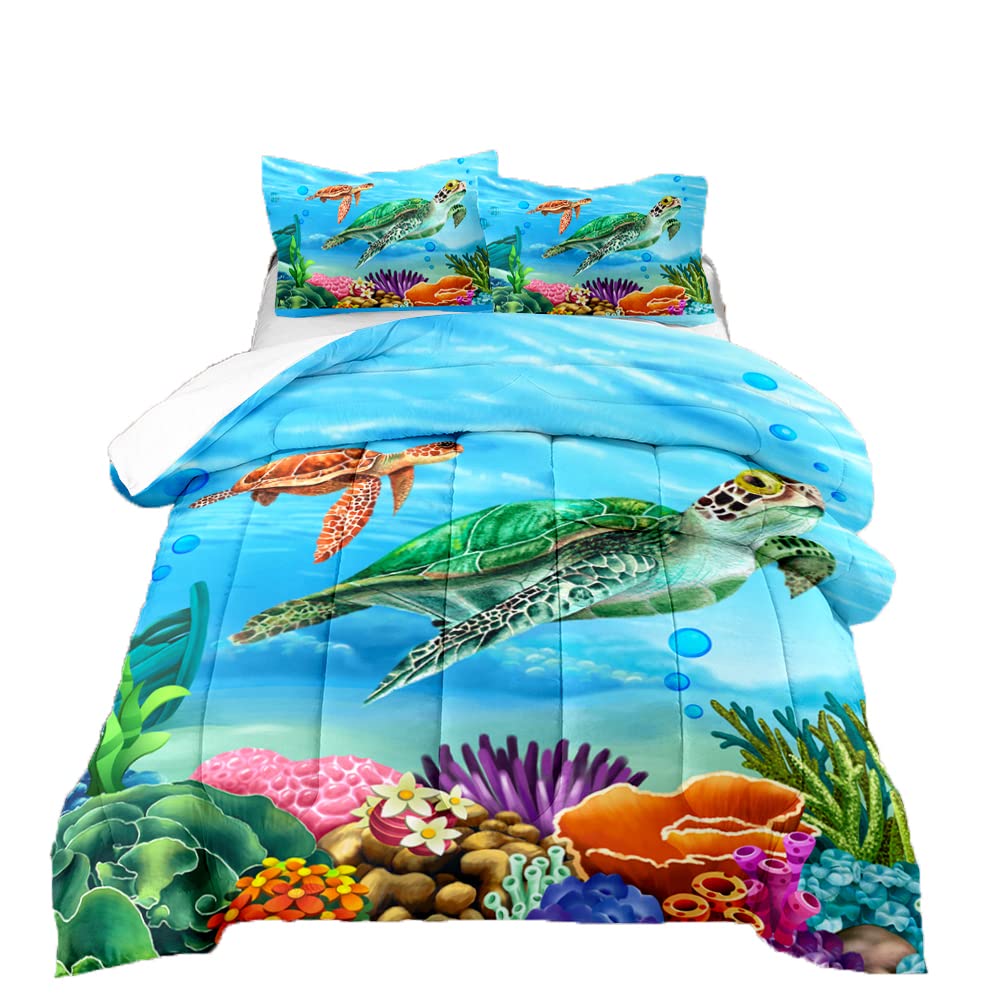 BBchose3D Color Coral Turtle Bedding Set for Kids,Ocean Beach Animals Ultra  Soft All Seasons Comforter Set Sea Crustaceans Bed Set Comforter