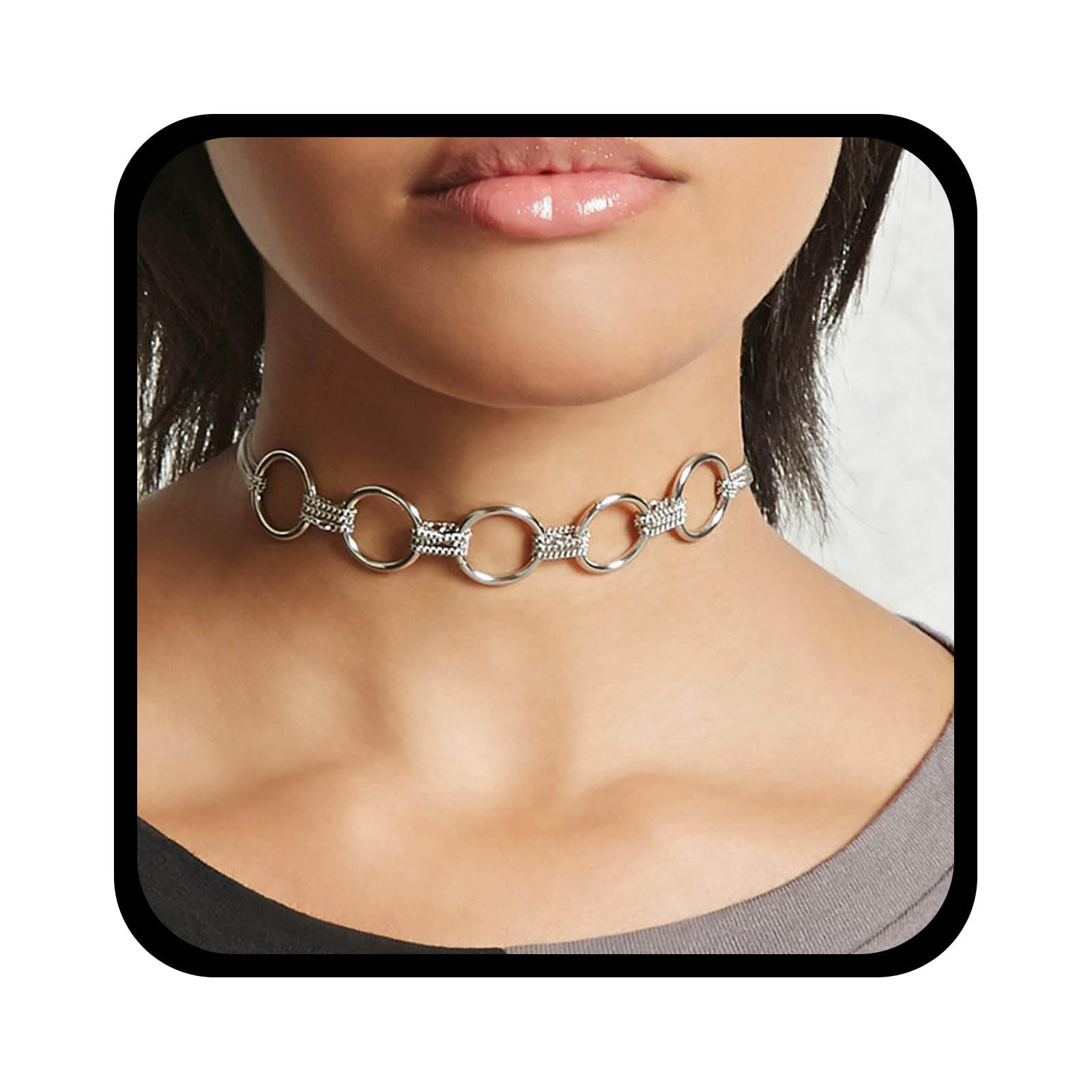 Amazon.com: YienDoo Gothic Circle Loop Choker Necklace Chain