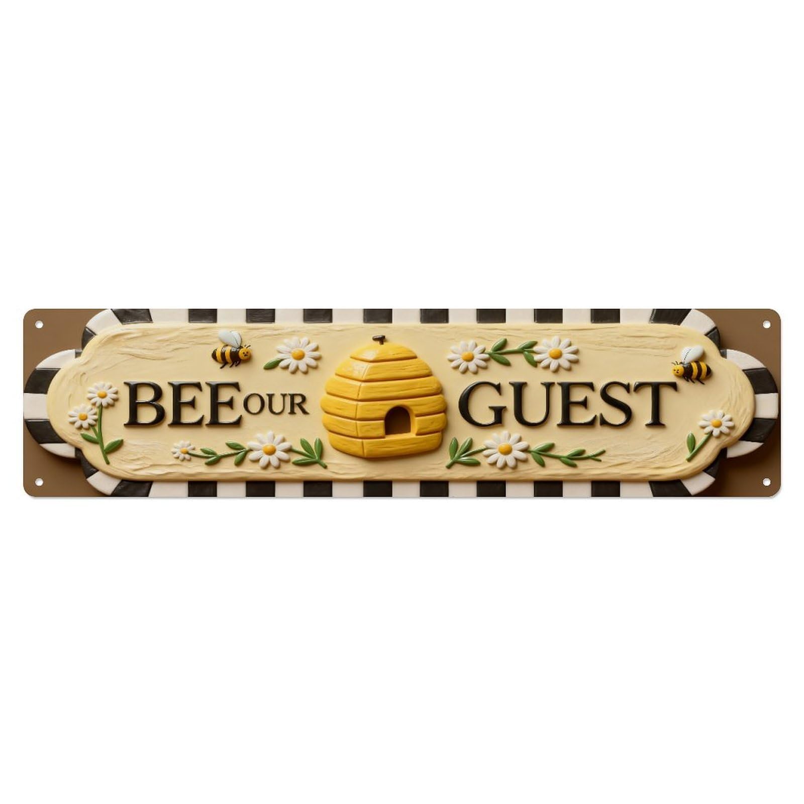 Bee Hive Daisies Bees Stripes Tin Sign Vintage Metal Sign Home Bar Garden Indoor & Outdoor Wall Decor Retro Metal Poster 4x16 Inch